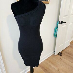 Urban Outfitters Black Ribbed One-shoulder Dress Size M
